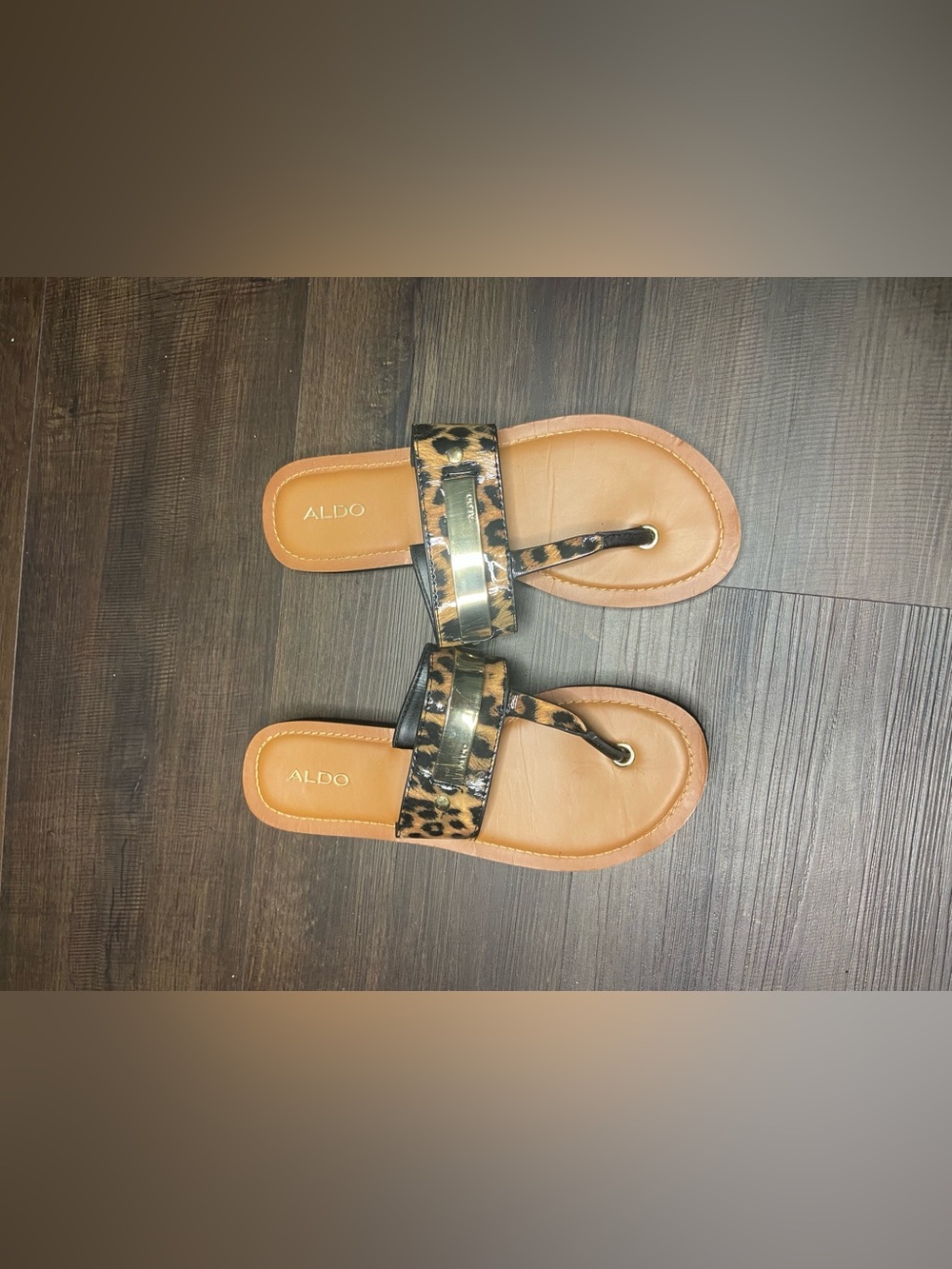 Womens Aldo Leopard Print Flip Flops